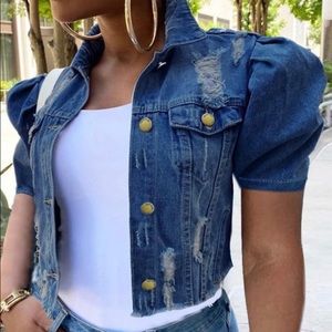 NEW Denim Puff Short Sleeve Jacket (XL)